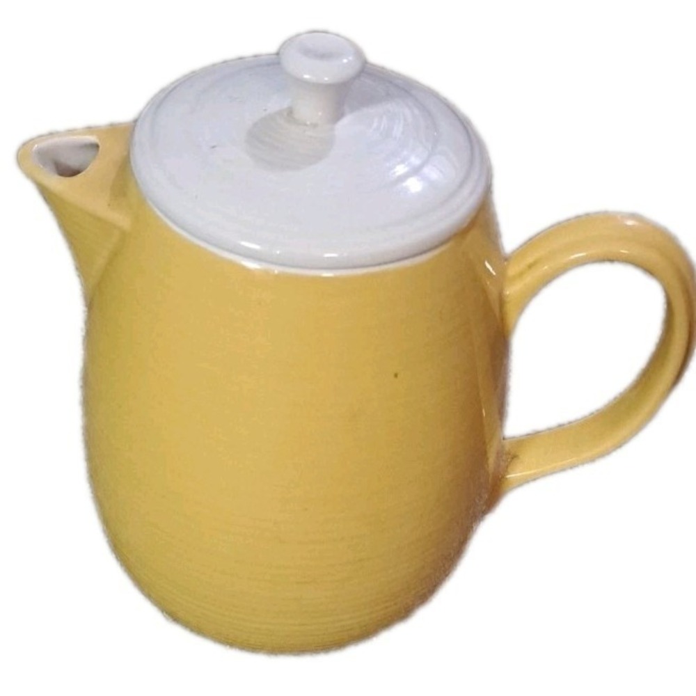 Vtg Yellow‎ Porcelain Coffee/Teapot W/White Lid